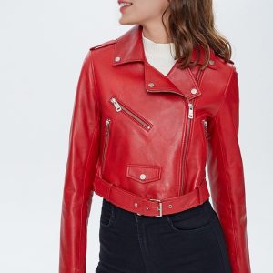 Dahlia Red Brando Women Biker Jacket