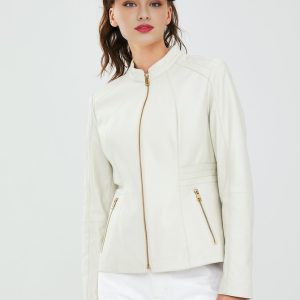 Diana White Sheepskin Leather Jacket For Women's