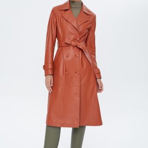 Elizabeth Camel Brown Leather Coat