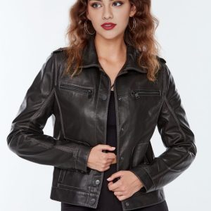 Emma Black Leather Jacket For Women's