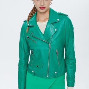 Green Egoist Leather Jacket For Women's