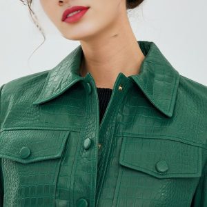 Green Tina Leather Jacket For Women's