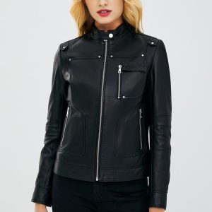 Hannah Black Leather Jacket For Women's